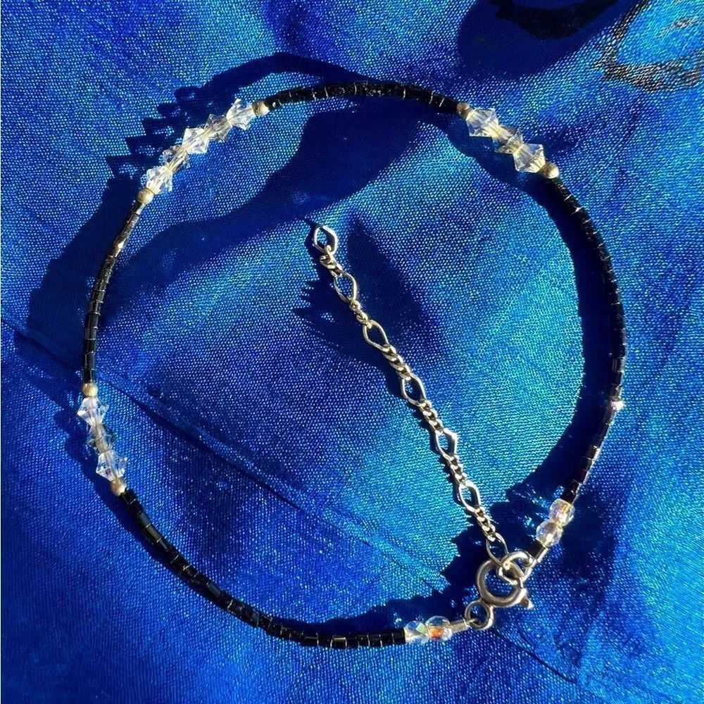 Vintage Dainty Sterling & Crystal Bracelet Anklet